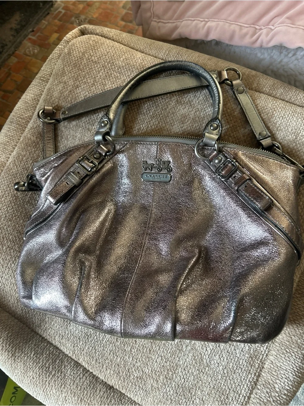 Coach Madison Sophia Metallic Gunmetal Leather Satchel Bag - Style #15960